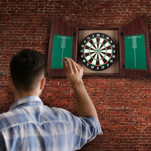 Trademark Poker Dart Board Cabinet Set with 18” Dartboard, Walnut, 20”x25” - Image 2