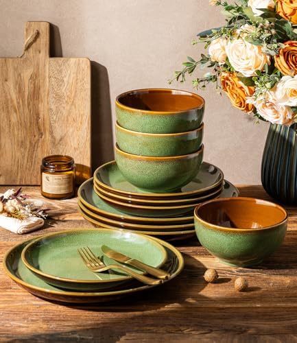 LeRatio Ceramic Dinnerware Sets for 4,12Pcs PorcelainPlates and Bowls Set by LeRatio
