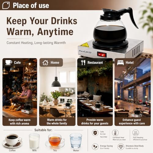 Commercial Coffee Pot Warmer 176℉, Stainless Steel Single Burner Plate - Image 4