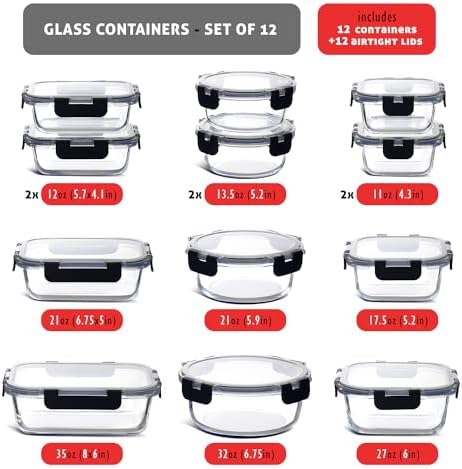 Nestl 24pc Glass Storage Containers with Lids, 12 Glass Food Storage Containers with 12 Airtight Lids for Pantry & Kitchen, Meal Prep Containers for Lunch, Oven Microwave & Dishwasher Safe, Black - Image 3
