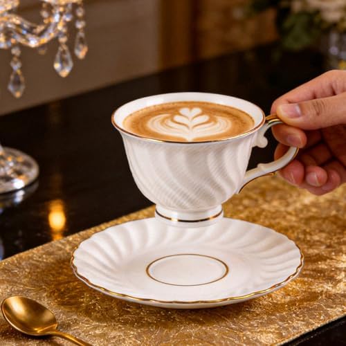 KAMMAK Tea Cups and Saucers Set of 2, Fine Bone China Coffee Cups, GH023 - Image 3