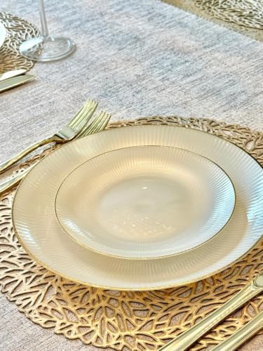 " OCCASIONS " 240 Plates Pack,(120 Guests) Heavyweight Premium Disposable Plastic Plates Set -120 x 10'' Dinner + 120 x 7'' Salad/Dessert (Pearl - Pearled Ivory & Gold) - Image 2