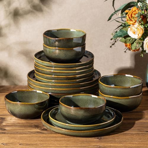 TheTerra Ceramic Dinnerware Set for 6, 18-Piece Plates and Bowls Set by TheTerra