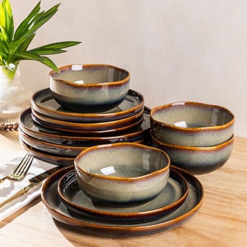 TheTerra Ceramic Dinnerware Set for 4, 12-Piece Plates and Bowls Set by TheTerra