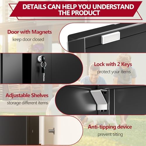 Black Metal Storage Cabinet, 36" Steel Locking Cabinets - Image 6