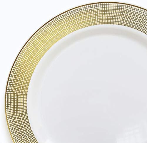 OCCASIONS 120 Plates Pack,(60 Guests) Heavyweight Premium Wedding Party Disposable Plastic Plates Set -60 x 10.5'' Dinner + 60 x 7.5'' Salad/Dessert (Linen White & Gold) - Image 2