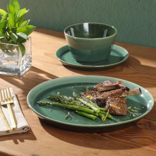 Gibson Elite 12 Piece (Service for 4) Fern Canyon Plates and Bowls Reactive Glaze Modern Coupe Round Dishes Stoneware Ceramic Dinnerware Set - Glossy Green - Image 5