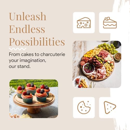 HOMESPHERE Wood Cake Stand with Lid, 2-in-1 Charcuterie Board, Round dome - Image 2