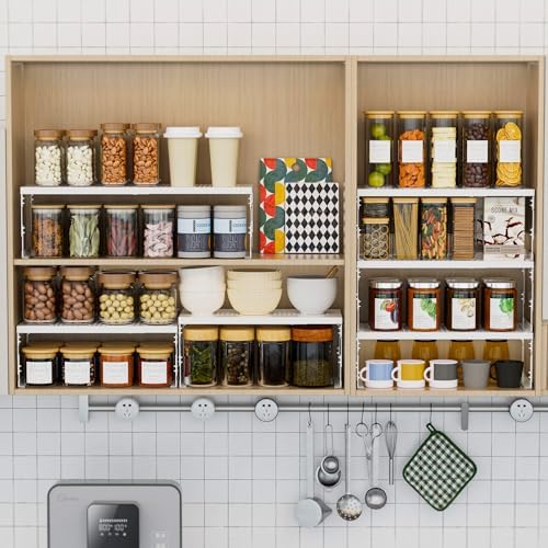 Stackable Expandable Metal Shelf Organizer - Adjustable Wire Storage Rack with Holes for Kitchen, Bathroom, Cabinet, Office - Space Saving, Durable & Sturdy Design（3PACKS/Large/White - Image 5