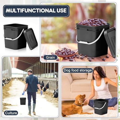 Mumufy 8 Pcs 3.5 Gallon Square Food Grade Bucket with Lid, Black - Image 5