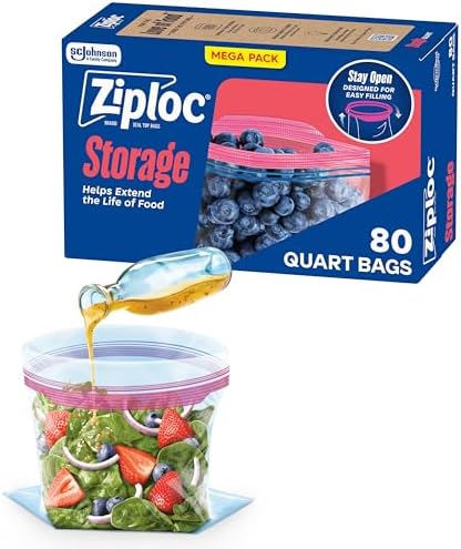 Ziploc Quart Food Storage Bags, Stand-Up Bottom, 80 Count by Ziploc