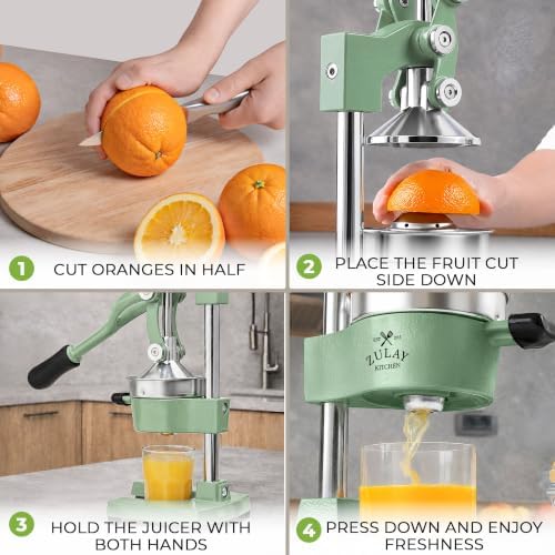 Zulay Kitchen Cast Iron Juicer, Orange Manual Juicer, Citrus Press, Sage - Image 4
