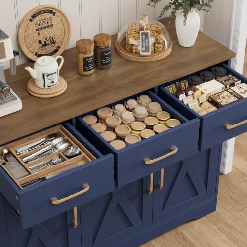 HOSTACK Kitchen Buffet Cabinet with Storage, Sideboard Coffee Bar, Blue - Image 4