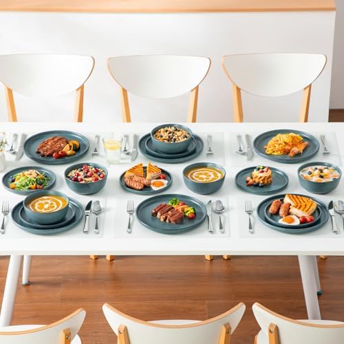 vancasso Plates and Bowls Sets, 24 Pieces Stoneware Dinnerware Set for 8, Ceramic Dish Set for Kitchen, Microwave and Dishwasher Safe, Smoky Teal, Series ZERMATT - Image 6