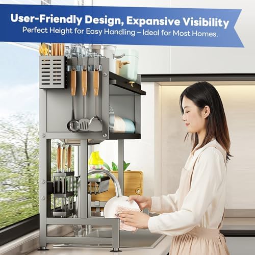 Hdrriozu Over the Sink Dish Drainer Drying Rack 3 Tier with Cover - Image 3