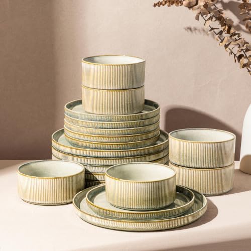 GBHOME Stoneware Dinnerware Sets for 6,18-Piece Plates and Bowls Set by GBhome