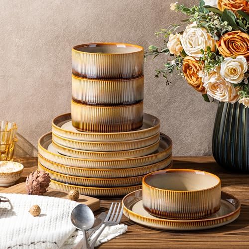 TheTerra Ceramic Dinnerware Set for 6, 18-Piece Plates and Bowls Set - Image 5