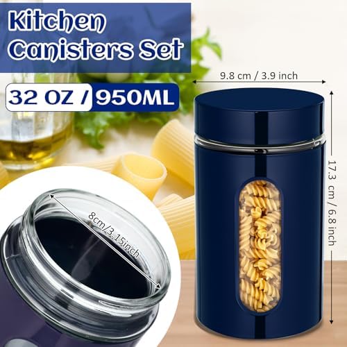 Mimorou 6 Pack 32 oz Airtight Stainless Steel Kitchen Canisters, Navy Blue - Image 2
