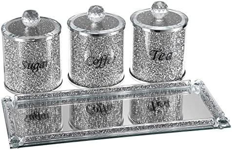 JUXYES Crushed Diamonds Canisters Set for Sugar Coffee Tea Features Tray - Image 6
