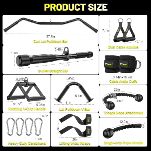 Cable Attachments for Gym, LAT Pulldown & Cable Machine Attachment Set: V-Shaped Bar, Rotating Straight Bar, V Rotation Handle, Nylon Tricep Rope, Ankle Straps & Handles, Home Gym - Image 7