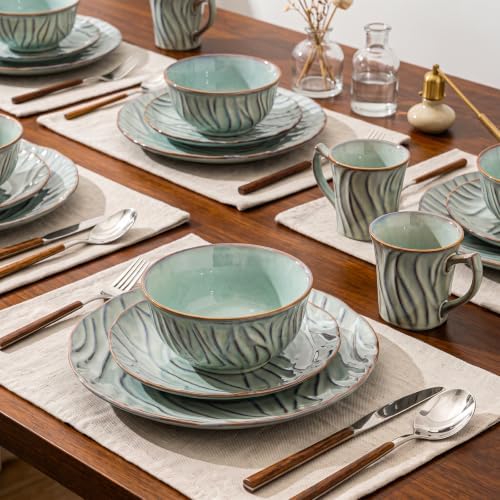 Ceramic Dinnerware Sets for 6, 24 pcs Plates and Bowls Sets, Reactive Glaze Ceramic Dish Set, Scratch Resistant, Microwave & Dishwasher Safe, Highly Chip and Crack Resistant Dishware sets, Misty Gray - Image 5
