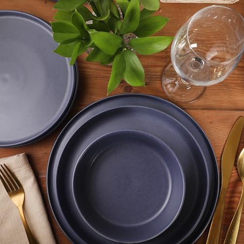 Gibson Elite Bayou Moon Plates and Bowls Sets, 16-Piece Blue Matte Stoneware Dinnerware Sets, Solid Color Reactive Glaze Dish Set - Image 4