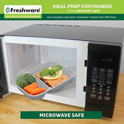 Freshware Meal Prep Containers with Lids 28 oz [25 Pack] 2-Compartment Food Storage Containers, Bento Box Lunch Containers, BPA Free, Airtight, Stackable, Reusable, Microwave/Dishwasher/Freezer Safe - Image 6