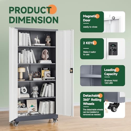Letaya Metal Garage Storage Cabinets with Lock Door and Adjustable Shelves, Steel Tool Cabinets for Home,Office,Warehouse Organisieren (Grey White, 74.41" H) - Image 6