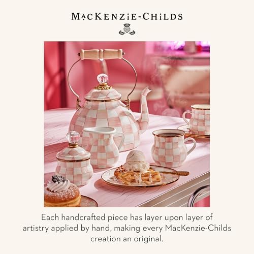 MACKENZIE-CHILDS Enamel Cake Carrier, Cake-Dish Serving Platter with Lid and Handles, Pink-and-White Rosy Check - Image 6