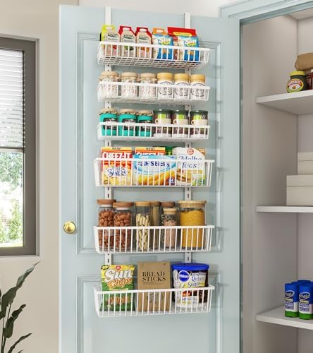 Mefirt Over The Door Pantry Organizer, 6-Tier Deep Baskets, White by Mefirt