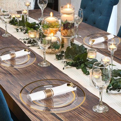 Goodluck 700 Piece Clear Gold Disposable Plastic Dinnerware Sets for Party - Image 6