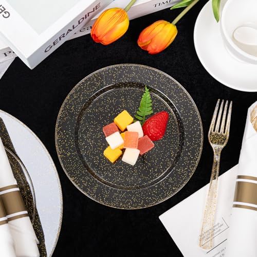 DaYammi 210PCS Gold Glitter Plastic Dinnerware Set for 30 Guests - Image 3
