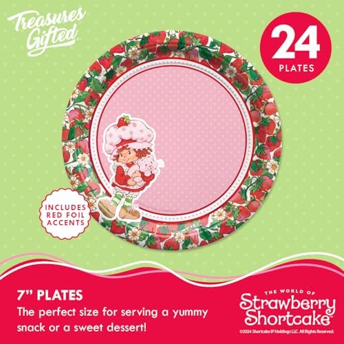 Treasures Gifted Officially Licensed Strawberry Shortcake Decorations - Serves 24 Guests Deluxe Set Strawberry Shortcake Birthday Decorations - Plates, Napkins, & More - Baby Shower Party Supplies - Image 3