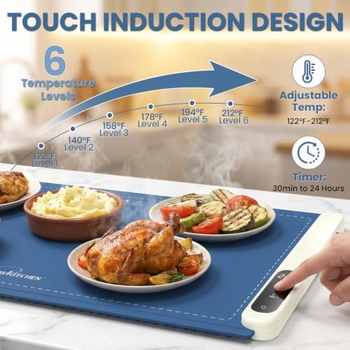 Warming Mat for Food, 36"x16" Food Warming Mat 6 Temperature & Timer Settings Upgrade Graphene Fast Full Surface Heating-Versatile Food Warmer for Gatherings, Parties, Everyday Use-Fruit Frost Blue - Image 4