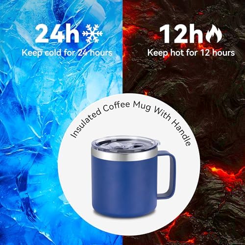 VEGOND 14 oz Insulated Coffee Mug Bulk with Handle, Stainless Steel Travel Coffee Mug with Lid, Double Wall Vacuum Metal Coffee Cup, Coffee Tumbler Powder Coated, Navy Blue 8 Pack - Image 5