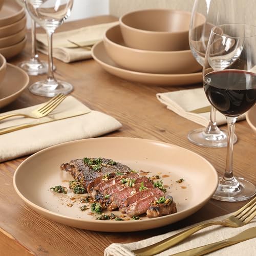 Gibson Elite Leeds Court Plates and Bowls Sets, 16-Piece Stoneware Dinnerware Sets, Terracotta, Round Speckle Reactive Glaze Dish Set - Image 4