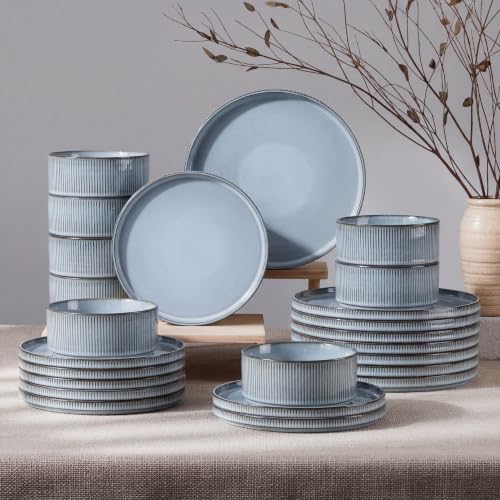 HaWare Dinnerware Sets, Plates and Bowls Set for 8, Reactive Mist Blue by HaWare