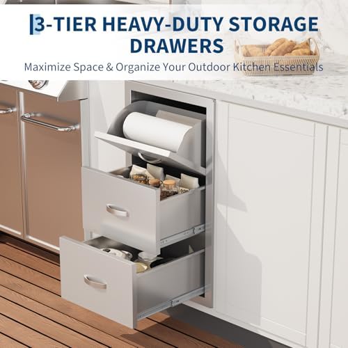 Garvee Outdoor Kitchen Drawers 17"Wx21"Dx30"H, Flush Mount Access BBQ Drawers with full Stainless Steel,Weatherproof & Rust-Resistant,for Outdoor Kitchen Island, Patio Grilling Tools & Spices - Image 4