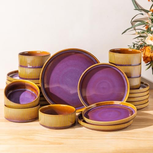 TheTerra Ceramic Dinnerware Set for 8, 24-Piece Plates and Bowls Set by TheTerra