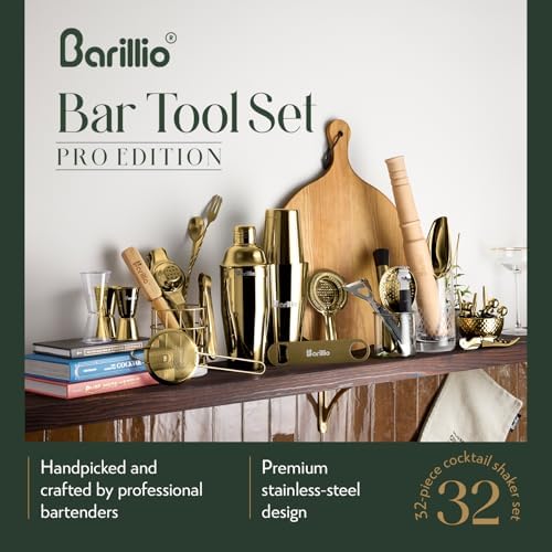 Barillio Bar Tool Set Pro Edition - Gold Stainless-Steel Cocktail Shaker Set - Mixology Bartender Kit w/Boston Shaker, Drink Mixer & Muddler for Cocktails - Home Bar Accessories - 32-Pc Bar kit - Image 4