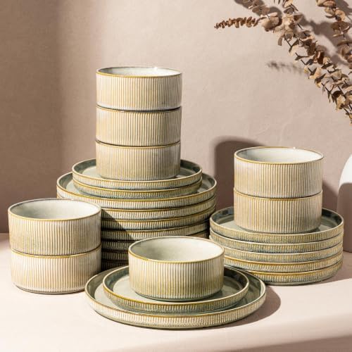 GBHOME Stoneware Dinnerware Sets for 8,24-Piece Plates and Bowls Set by GBhome