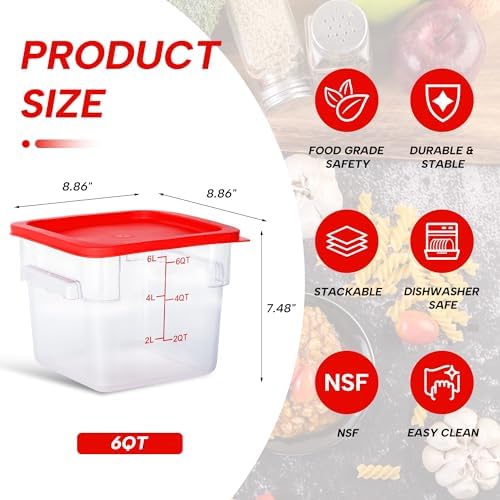 4 Pack 6QT Square Food Storage Containers with Lids - Image 3