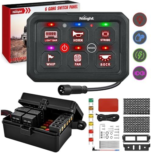 Nilight 6 Gang Switch Panel Red 12V 60A Circuit Control Relay System 4-Mode by Nilight
