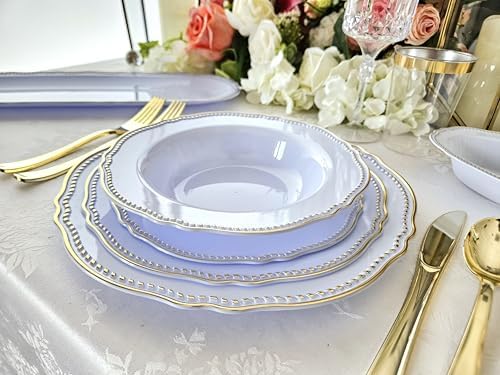 " OCCASIONS " 640pcs set (80 Guests)-Heavyweight Wedding Party Disposable Plastic Plate Set -80 x 10.25'' + 80 x 7.5'' + Silverware + Cups + Napkins (Rochelle Antique Rose & Gold) - Image 3