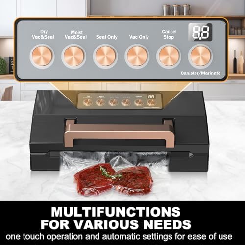 Powerful Suction Vacuum Sealer Machine,Commercial Fully Automatic Food Vacuum Sealer with Double Heat Seal,Dry & Moist Modes,Built-in Cutter,Bags Storage,Easy-Lock Handle,Include 2 Bag Rolls (Black) - Image 2