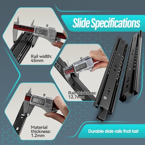 16 inch Locking Full Extension Ball Bearing Black Drawer Slides - Image 4