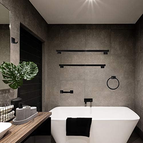 SENTO Cellar Classic Bathroom Accessories Set, Heavy Duty Metal Bath Hardware Set Wall Mounted, Includes Robe Hook, Toilet Paper Holder, Towel Ring, 18” & 24” Towel Bar (5-Piece, Matte Black) - Image 4