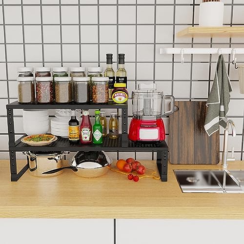 Jojocross Expandable Adjustable Stackable Kitchen Organizer, Spice Rack,Metal Pantry Storage Shelves Racks,Counter Shelf for Cabinets, Countertop, Cupboard(1 Pack/Large/Black) - Image 2
