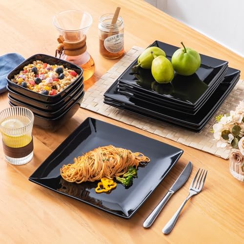 vancasso Soho Dinnerware Sets 12 Pieces, Black Stoneware Square Place Setting, Plates and Bowls Sets, Dinner Plate, Dishes Set for 4 - Image 6