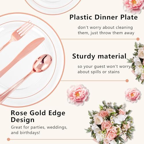GATHER 350PCS Clear Rose Gold Plastic Plates for Wedding and Party - Image 5